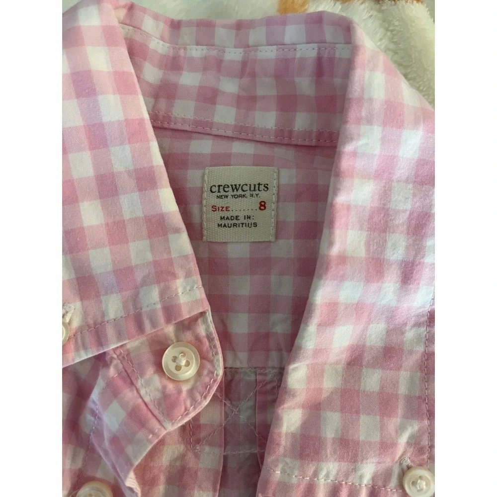 Crewcuts Pink‎ Gingham Button Down Shirt Kids Size 8 Long Sleeve Cotton - Picture 3 of 8